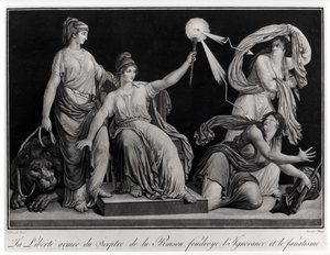 Frihed bevæbnet med fornuftens scepter, der slår ned uvidenhed og fanatisme, 1793